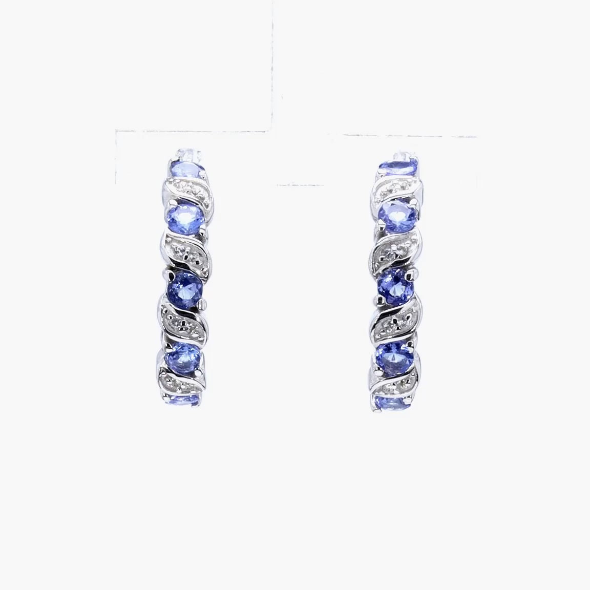 Tanzanite Hoop Earrings With White Topaz 1.04 Carats Sterling Silver