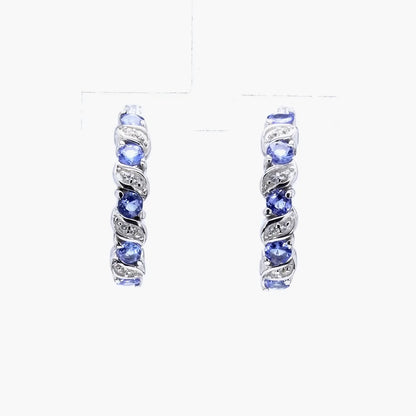 Tanzanite Hoop Earrings With White Topaz 1.04 Carats Sterling Silver