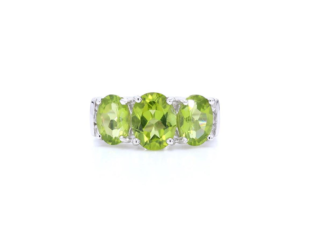Peridot Ring With White Topaz 4.08 Carats Sterling Silver