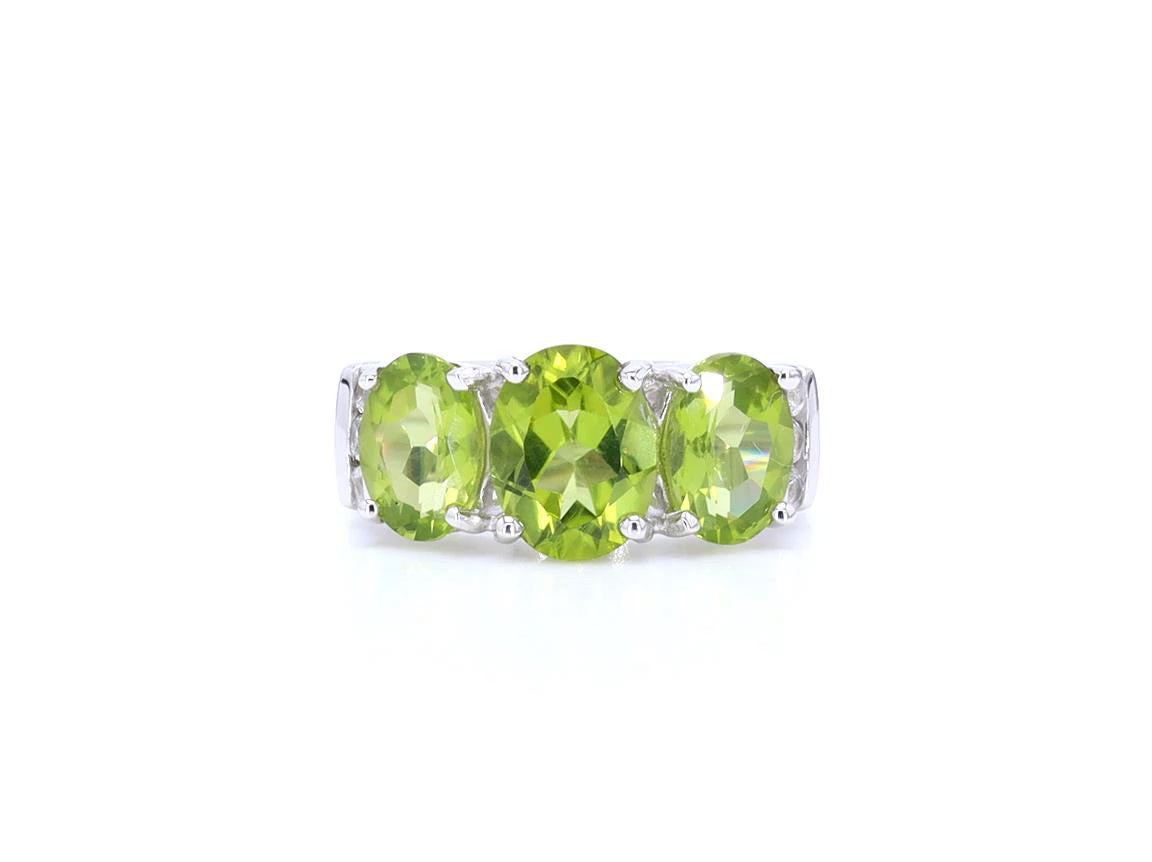 Peridot Ring With White Topaz 4.08 Carats Sterling Silver