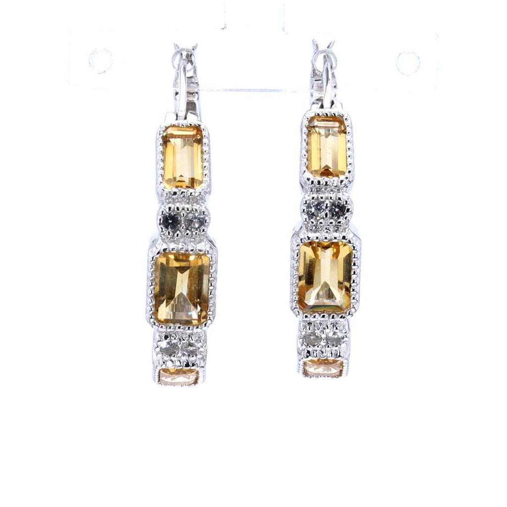 Citrine Earrings With White Topaz 2.84 Carats Sterling Silver