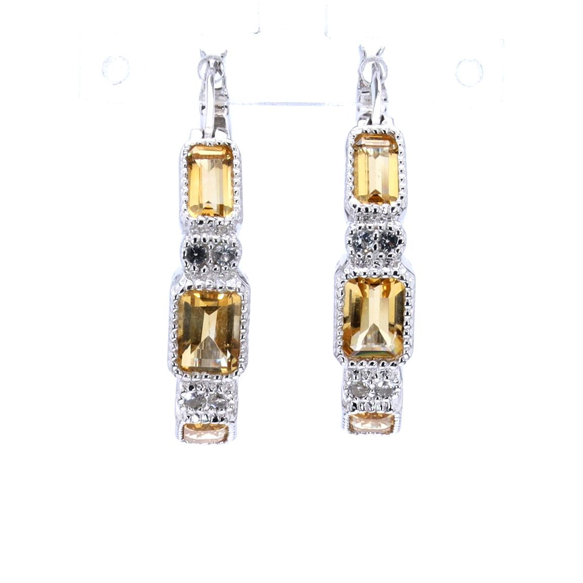 Citrine Earrings With White Topaz 2.84 Carats Sterling Silver