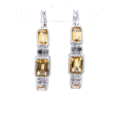 Citrine Earrings With White Topaz 2.84 Carats Sterling Silver