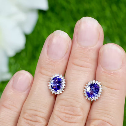 Tanzanite Earrings Diamonds 2.55 Carats 14K White Gold