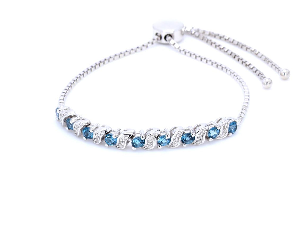 London Blue Topaz Bracelet With White Topaz 1.3 Carats Sterling Silver