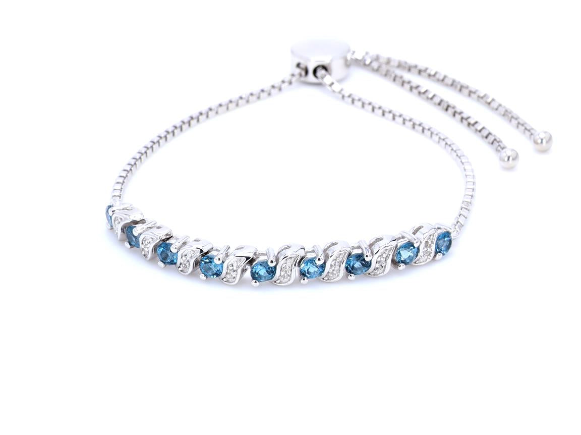 London Blue Topaz Bracelet With White Topaz 1.3 Carats Sterling Silver