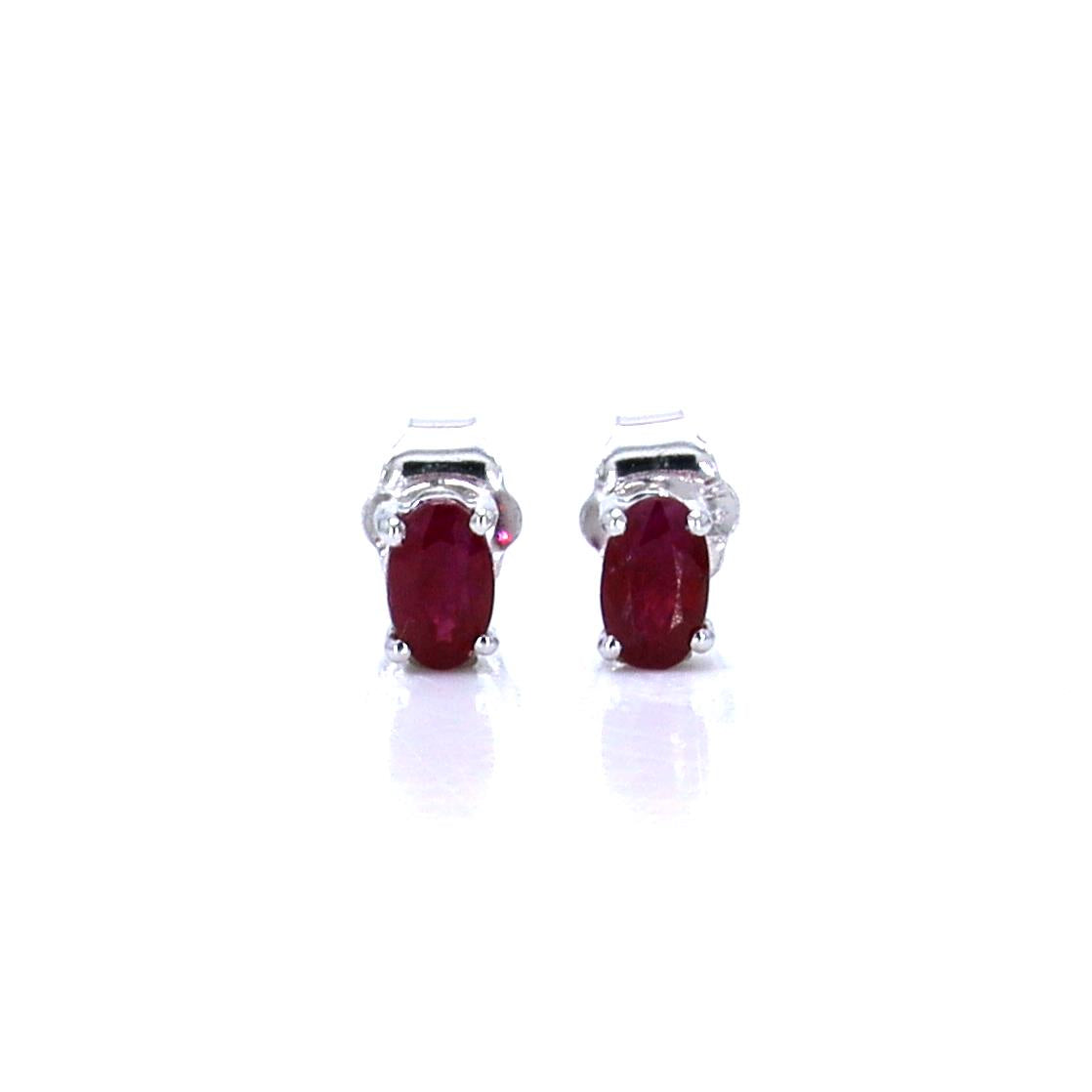 Ruby Stud Earrings 0.52 Carats 14K White Gold