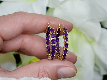 Amethyst Hoop Earrings 4.8 Carats 14K Yellow Gold Plated Silver