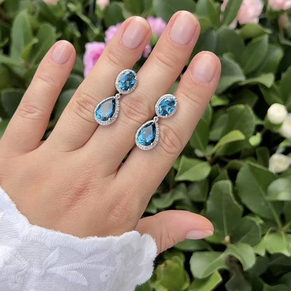 London Blue Topaz Earrings Diamond Setting 11.45 Carats Total