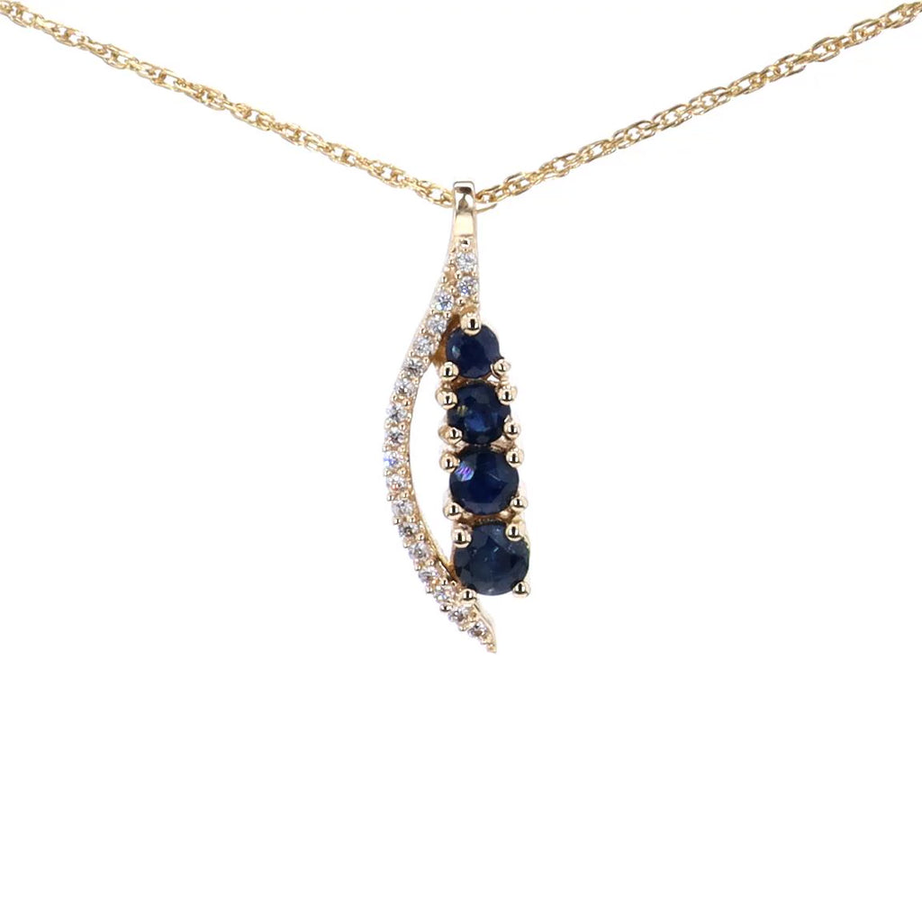 Blue Sapphire Pendant With Diamonds 0.34 Carats 14K Yellow Gold