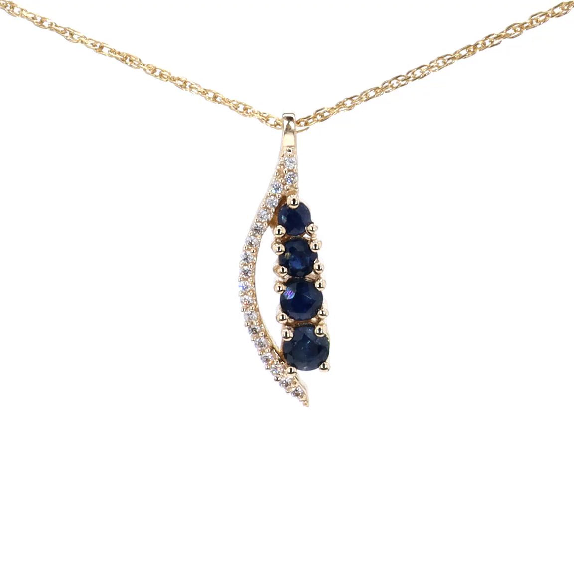 Blue Sapphire Pendant With Diamonds 0.34 Carats 14K Yellow Gold