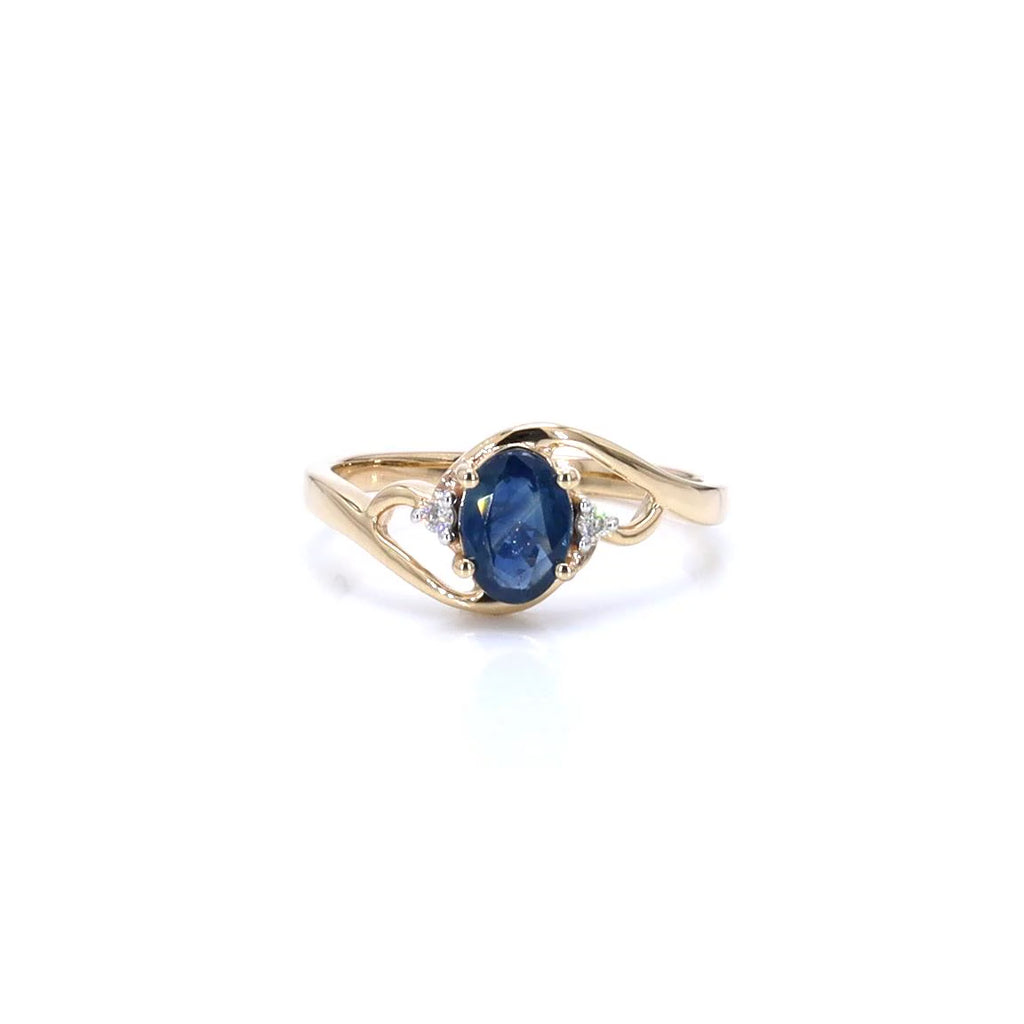 Blue Sapphire Ring With Diamonds 0.96 Carats 10K Yellow Gold