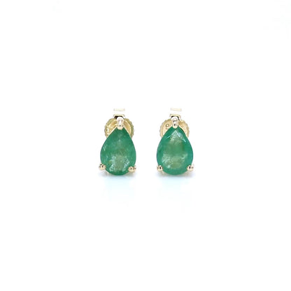 Zambian Emerald Stud Earrings 1.29 Carats 10K Yellow Gold