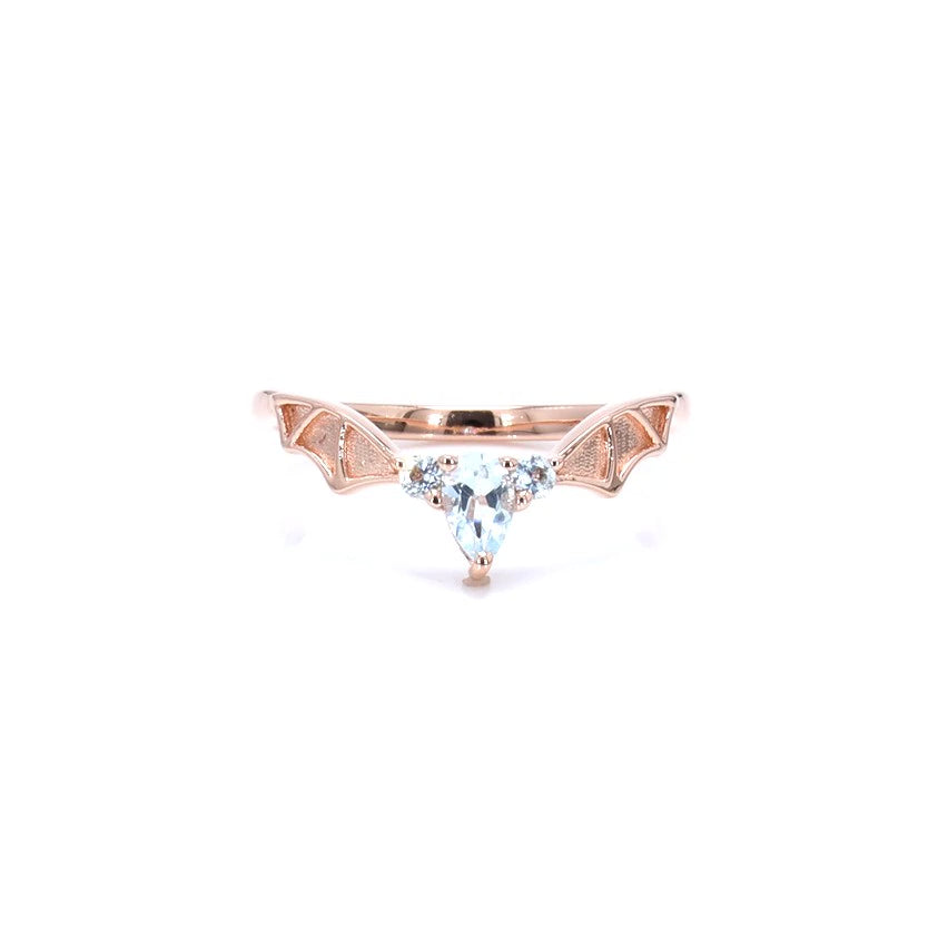 Blue Topaz Bat Ring 0.3 Carats Gold Plated Silver