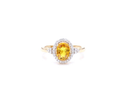 Natural Yellow Sapphire Ring With Diamonds 1.72 Carats 14K Yellow Gold