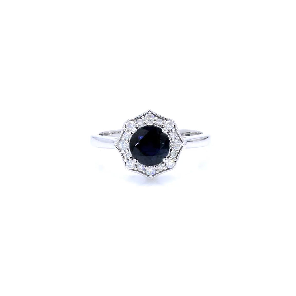 Blue Sapphire Ring With Diamonds 1.3 Carats 10K White Gold