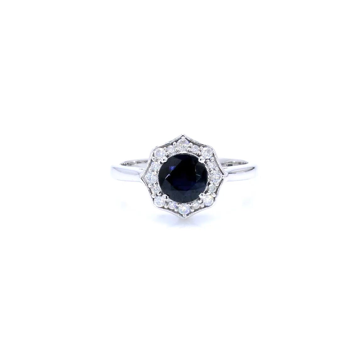 Blue Sapphire Ring With Diamonds 1.3 Carats 10K White Gold