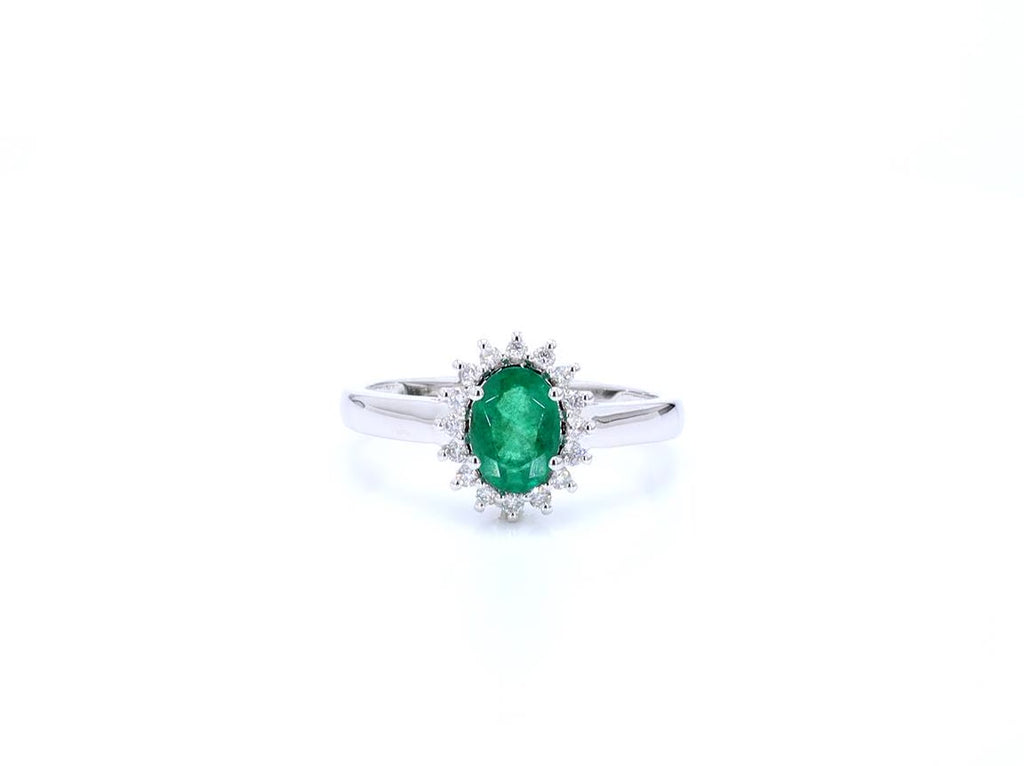 Zambian Emerald Ring With Diamonds 0.82 Carats 14K White Gold