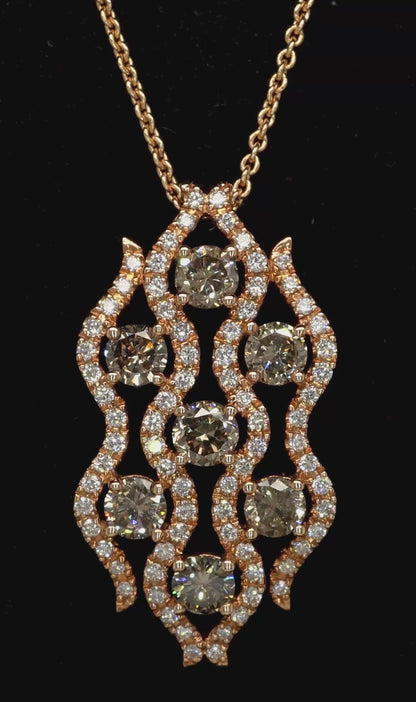 Champagne Diamonds Pendant Necklace White Diamonds 1.47 Carats 18K Rose Gold