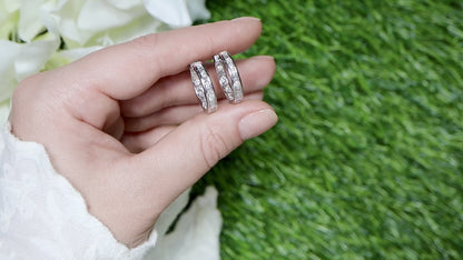 Double Diamond Hoop Earrings Baguette and Round 2.16 Carats 18K Gold