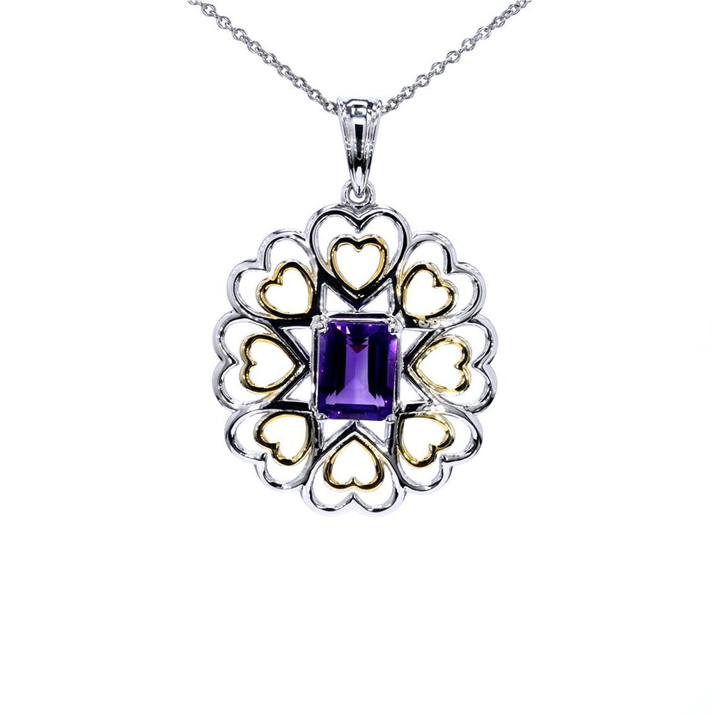 Amethyst Flower Pendant 2.08 Carats Gold Plated Silver