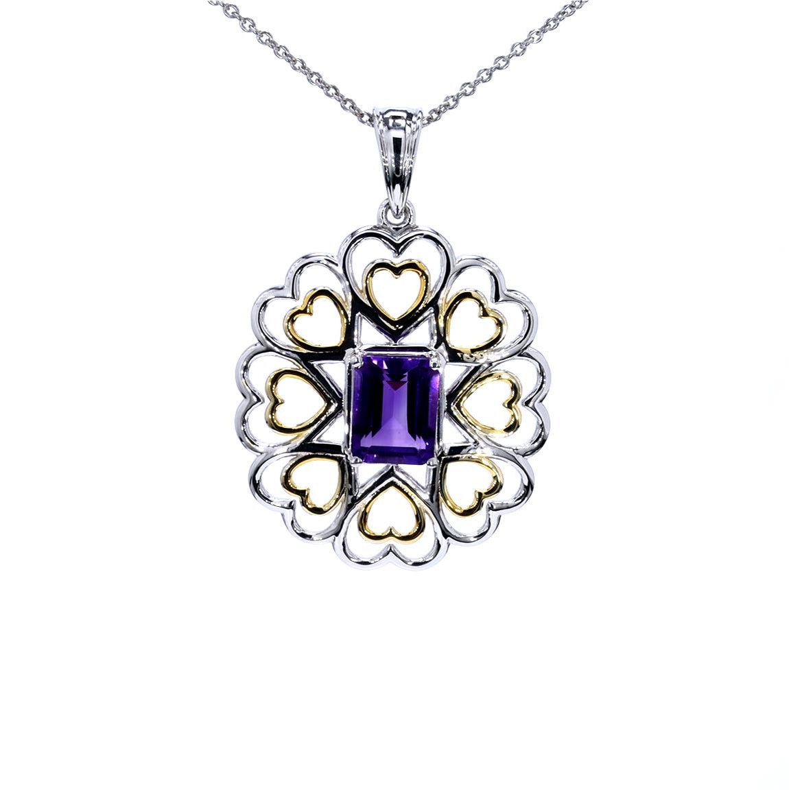 Amethyst Flower Pendant 2.08 Carats Gold Plated Silver