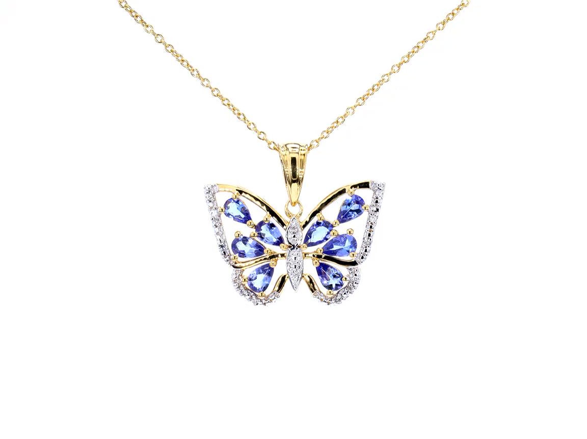 Tanzanite Butterfly Pendant With White Zircon 1.71 Carats Sterling Silver