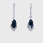 Blue Sapphire Dangle Earrings Diamonds 2.7 Carats 14K White Gold