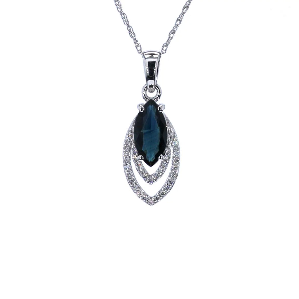 Blue Sapphire Pendant With Diamonds 1.38 Carats 14K White Gold