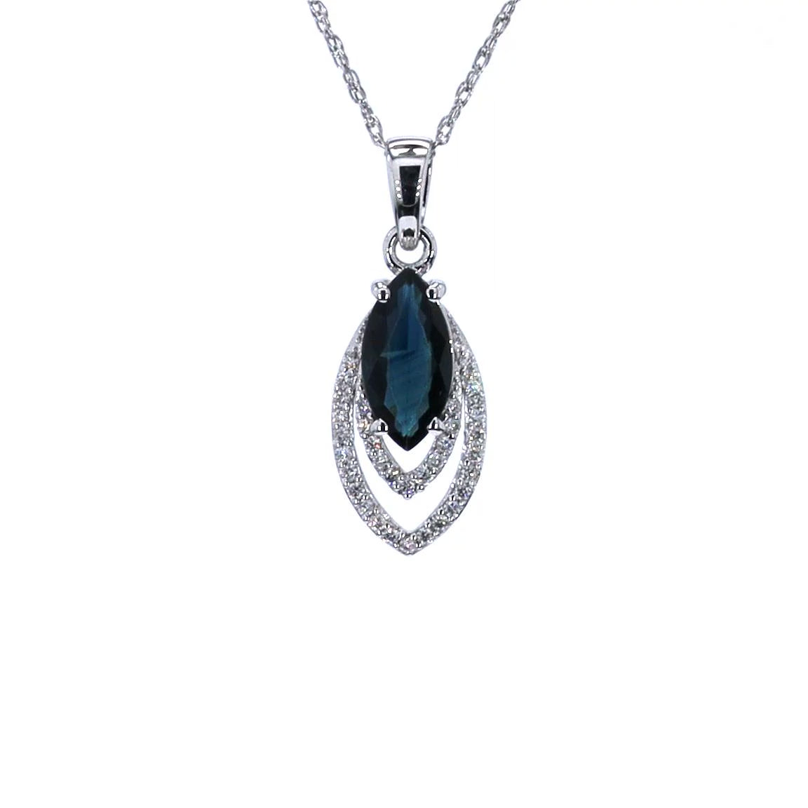 Blue Sapphire Pendant With Diamonds 1.38 Carats 14K White Gold