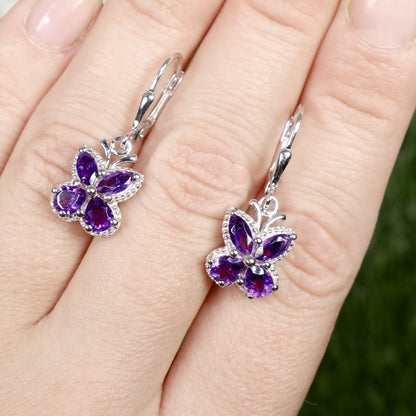 Amethyst Butterfly Earrings 2.12 Carats Rhodium Plated Sterling Silver