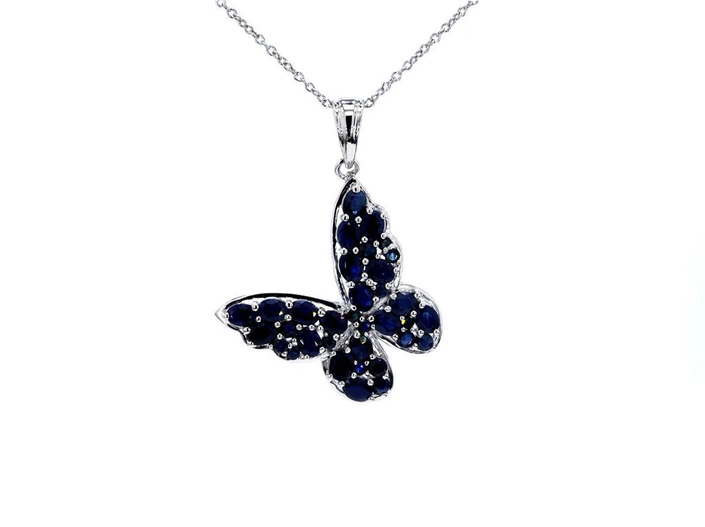Blue Sapphire Butterfly Pendant 4.32 Carats Sterling Silver