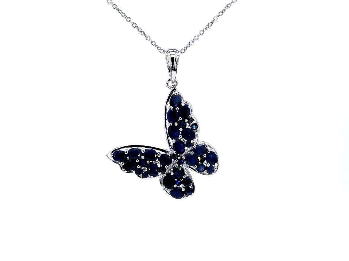 Blue Sapphire Butterfly Pendant 4.32 Carats Sterling Silver
