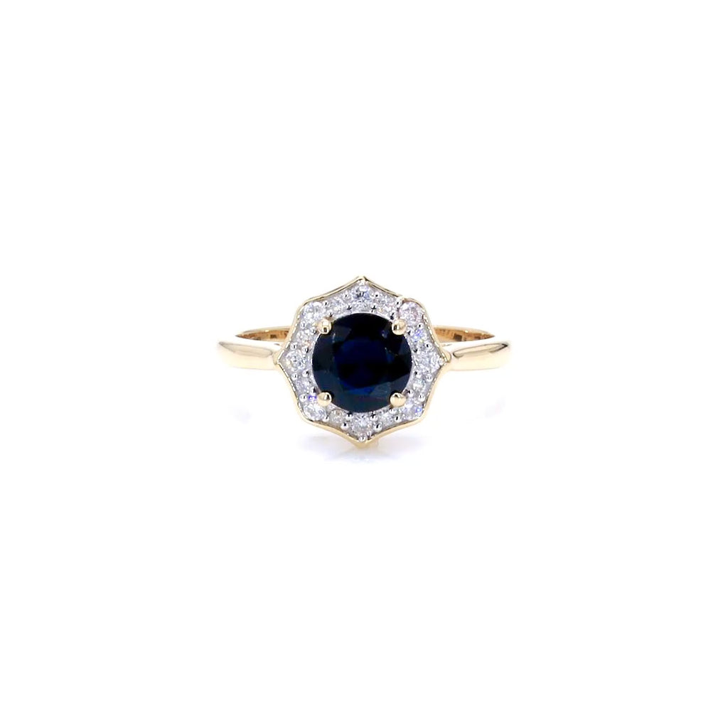 Blue Sapphire Ring With Diamonds 1.3 Carats 10K Yellow Gold
