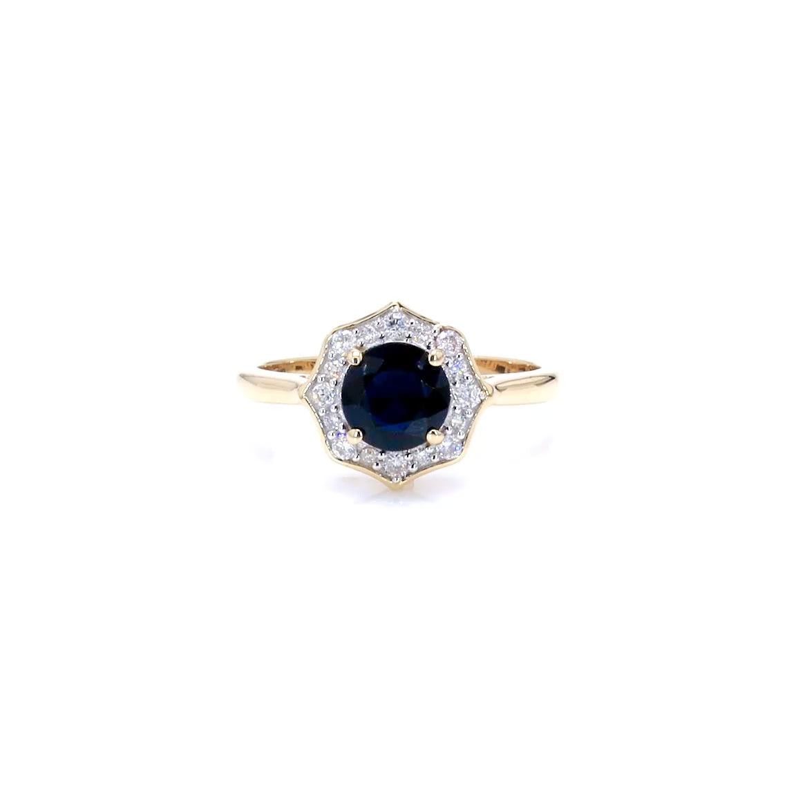 Blue Sapphire Ring With Diamonds 1.3 Carats 10K Yellow Gold