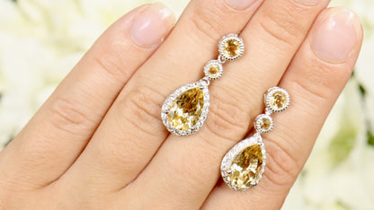 Citrine Dangle Earrings With White Topazes 7.06 Carats Total