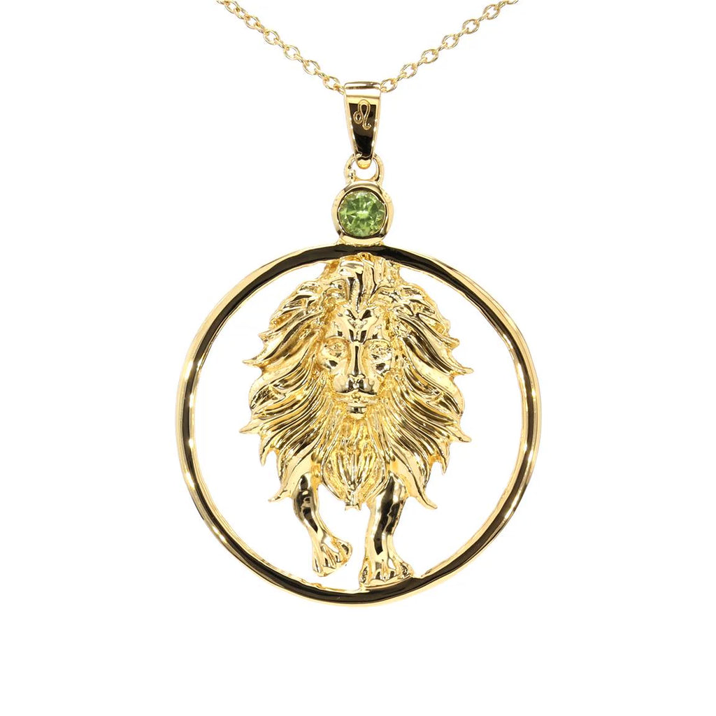 Peridot Leo Pendant 0.22 Carats Gold Plated Silver