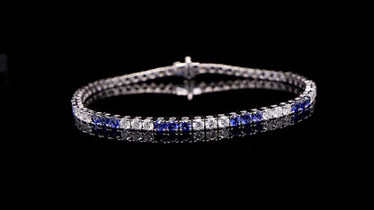 Blue Sapphires and Diamonds Tennis Bracelet Round Cut 5.3 Carats 18K Gold