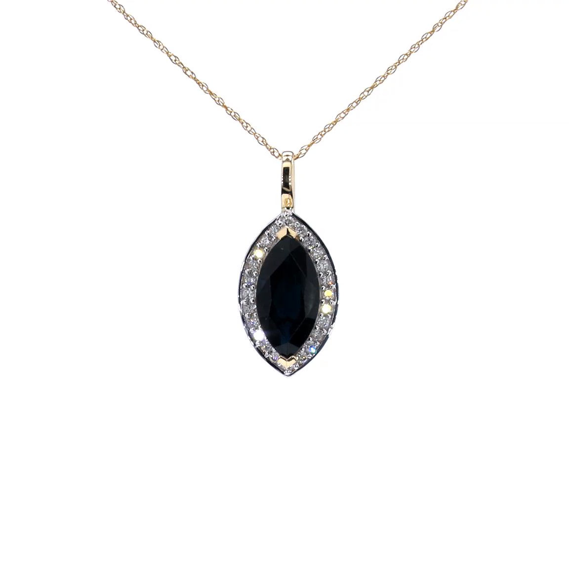 Blue Sapphire Pendant With Diamonds 2.26 Carats 10K Yellow Gold