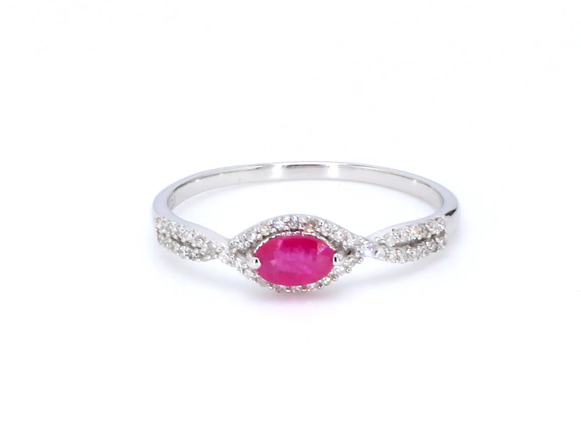 Ruby Ring With Diamonds 0.38 Carats 14K White Gold