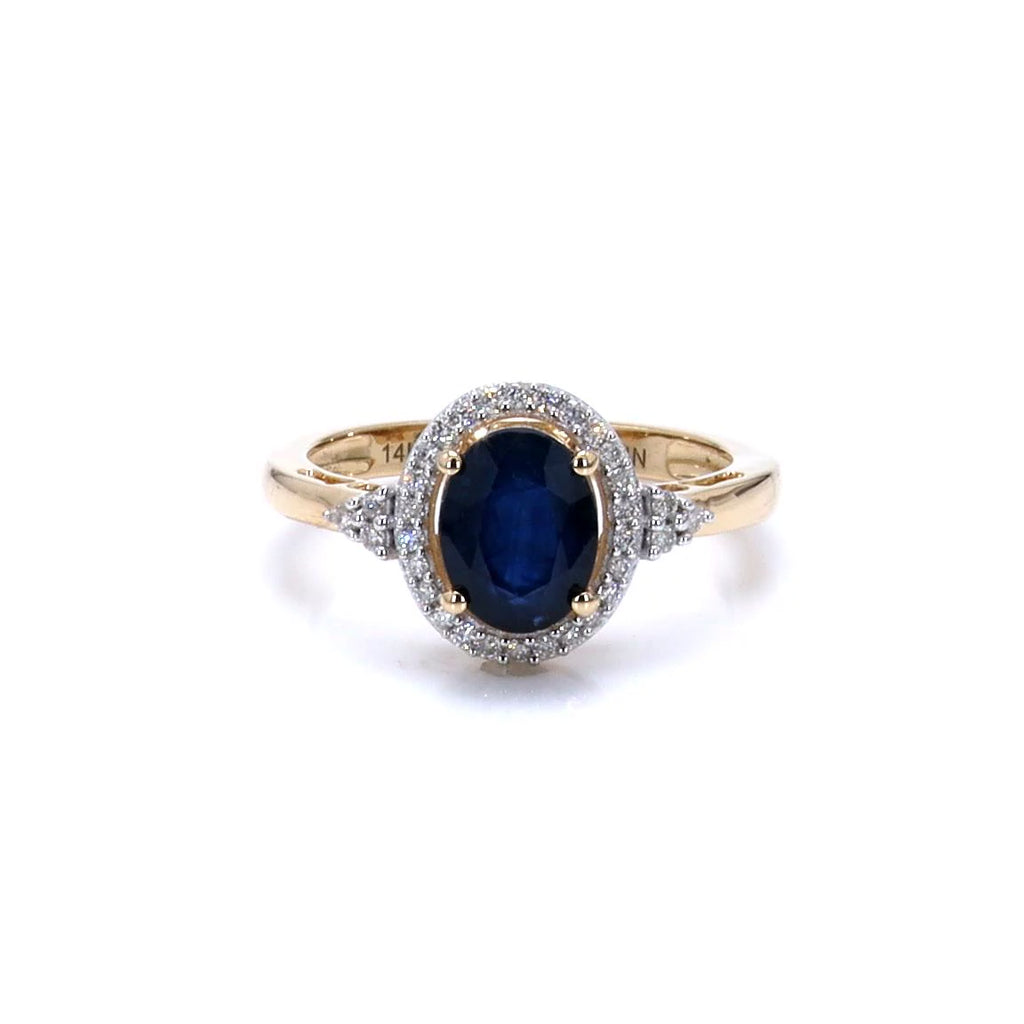 Blue Sapphire Ring With Diamonds 1.66 Carats 14K Yellow Gold