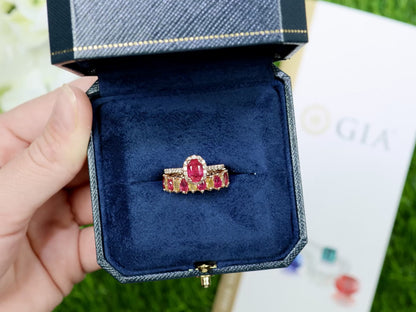 GIA Certified Ruby and Fancy Yellow Diamond Eternity Band Ring Set 14K Rose Gold