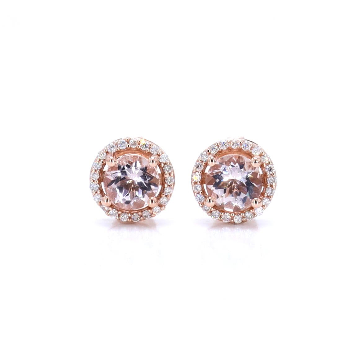 Morganite Stud Earrings With Diamonds 0.9 Carats 14K Rose Gold