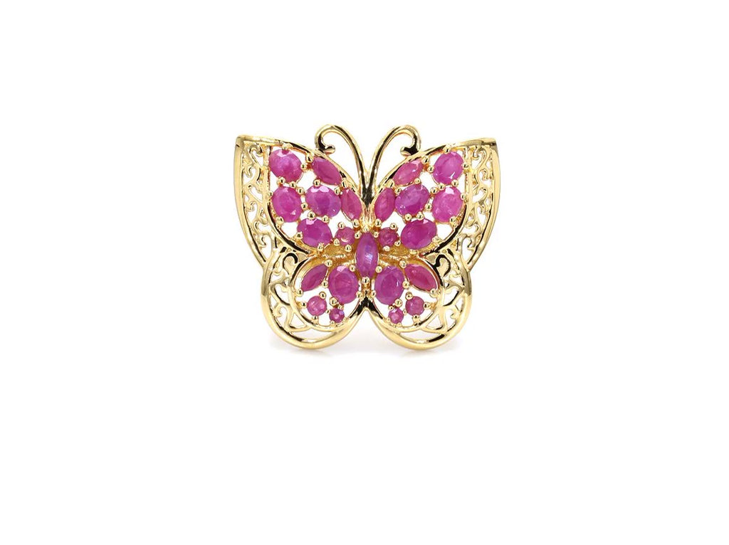 Ruby Butterfly Ring 2.98 Carats Gold Plated Silver