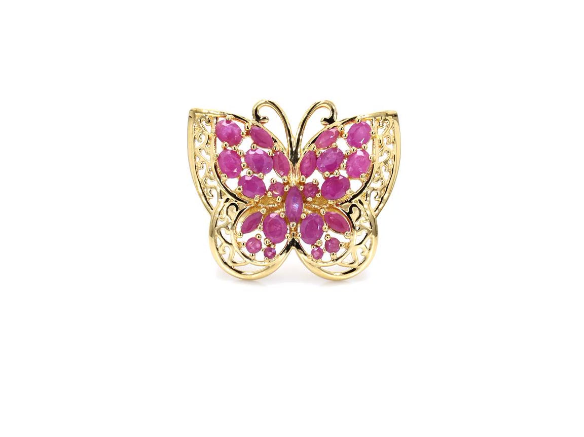 Ruby Butterfly Ring 2.98 Carats Gold Plated Silver