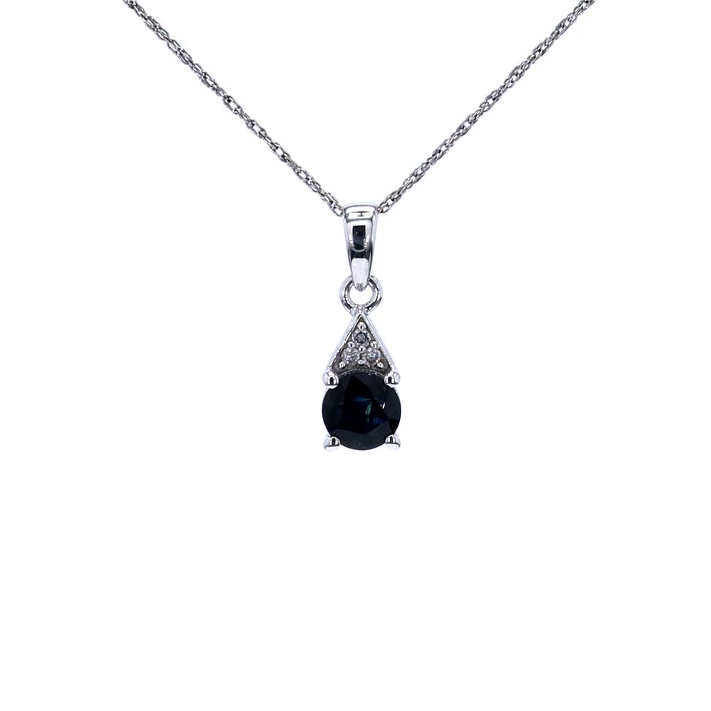 Blue Sapphire Pendant With Diamonds 0.86 Carats 10K White Gold