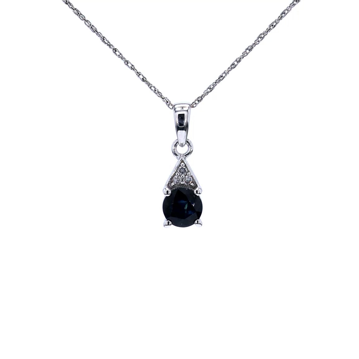 Blue Sapphire Pendant With Diamonds 0.86 Carats 10K White Gold