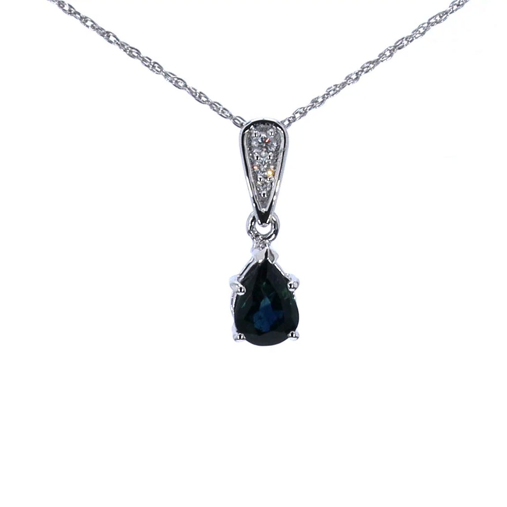 Blue Sapphire Pendant With Diamonds 0.82 Carats 14K White Gold