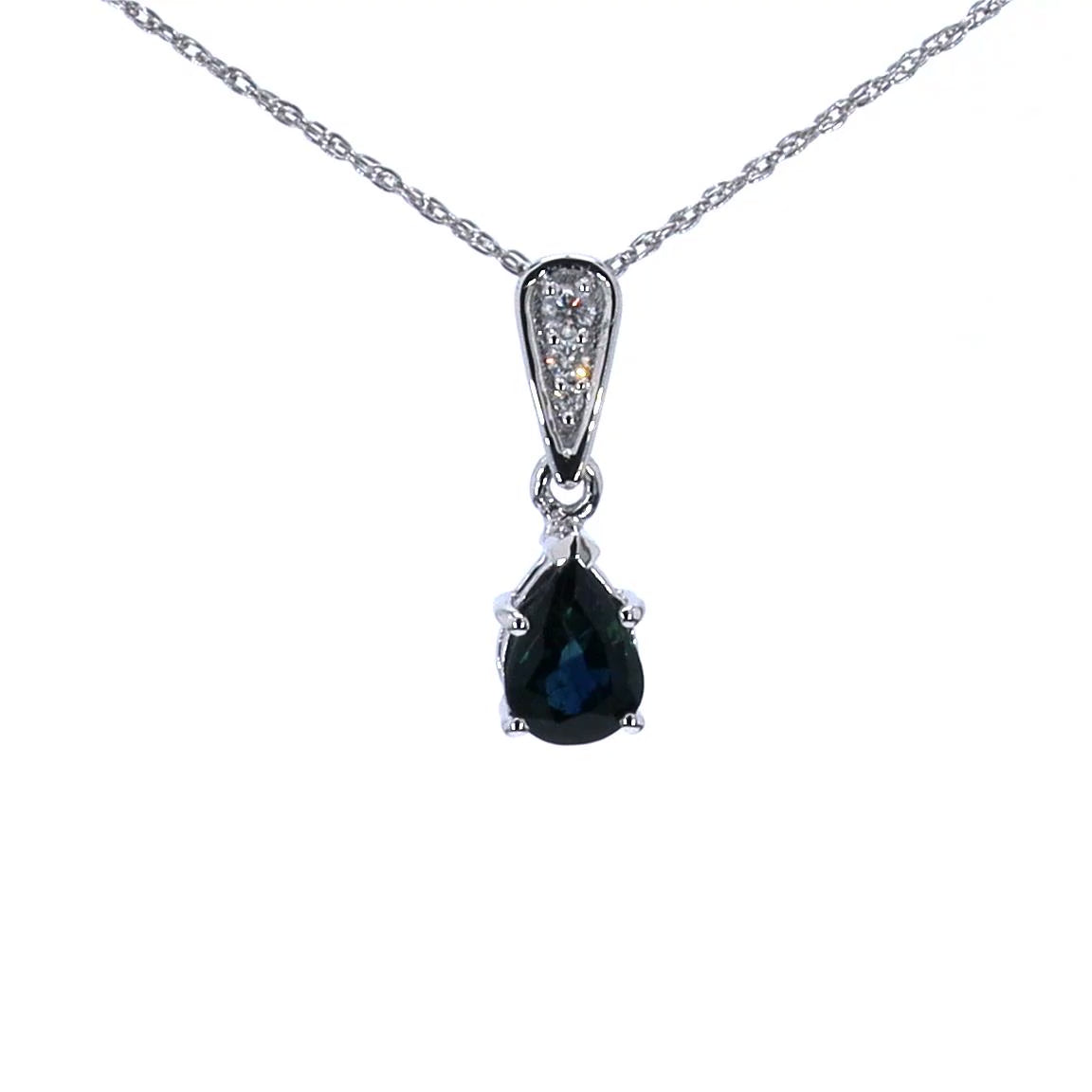 Blue Sapphire Pendant With Diamonds 0.82 Carats 14K White Gold