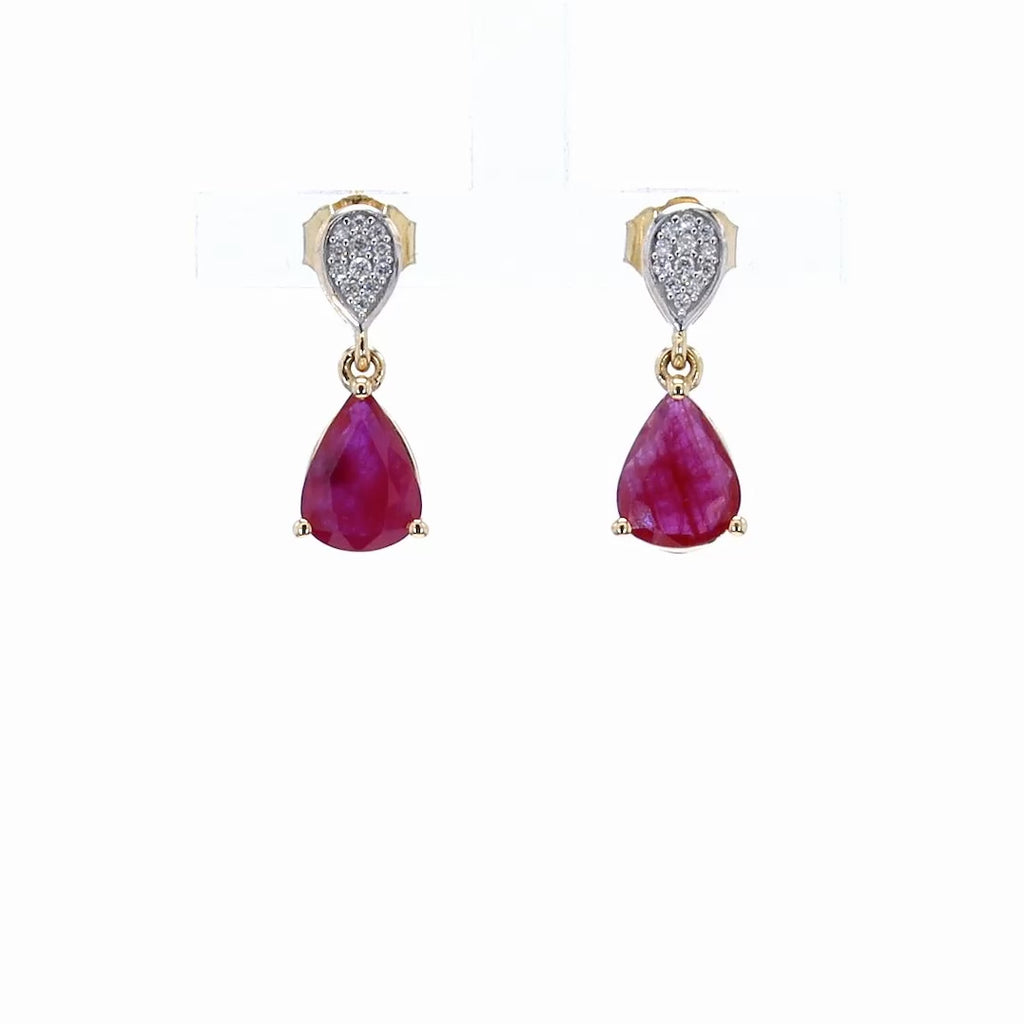 Ruby Teardrop Earrings Diamonds 2.4 Carats 14K Yellow Gold